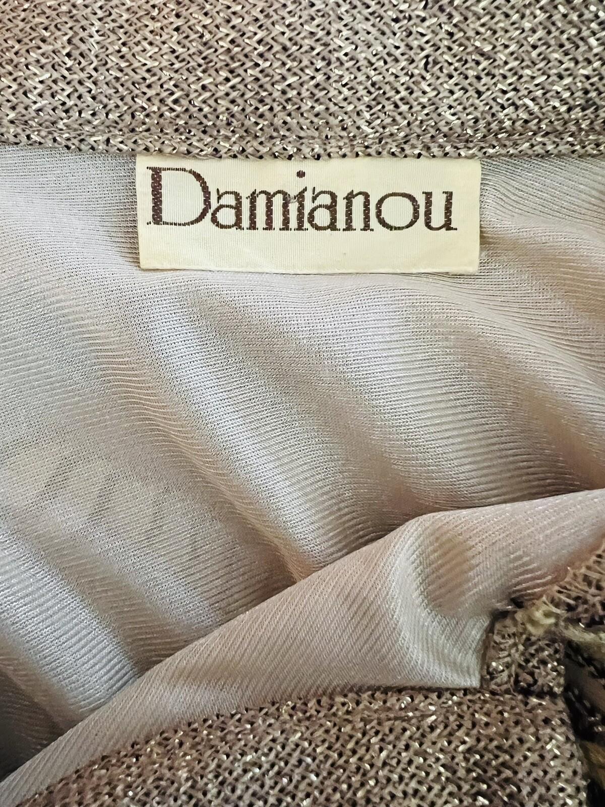 DAMIANOU Vtg Gold Metallic Lace Crochet Turtleneck Drop Waist Party Dress Size L