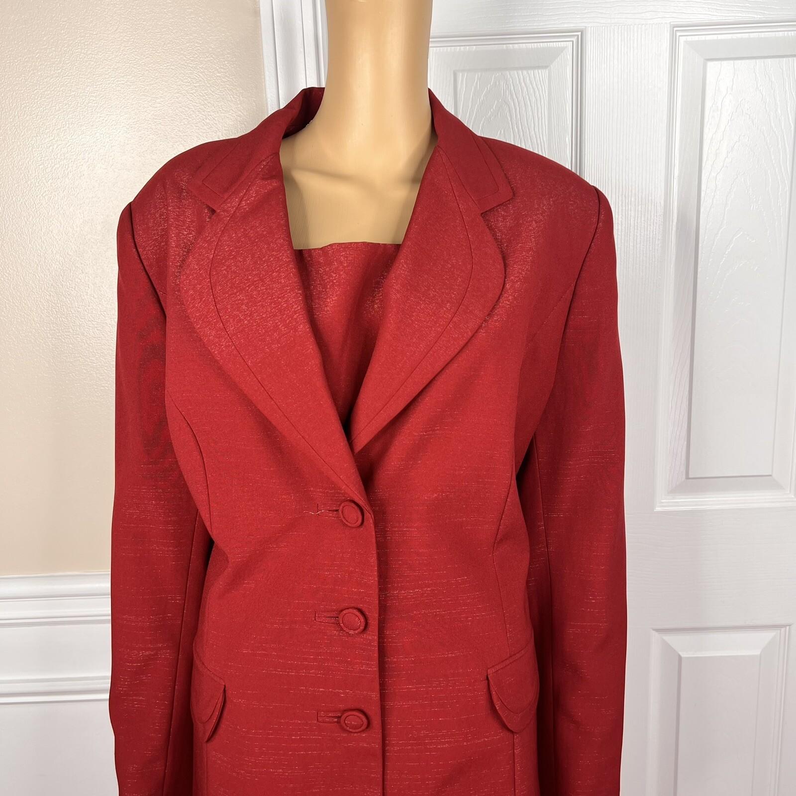 BEN MARC INT Polyester Metallic Skirt Suit Size 14 Red Lined Cocktail 2PC New