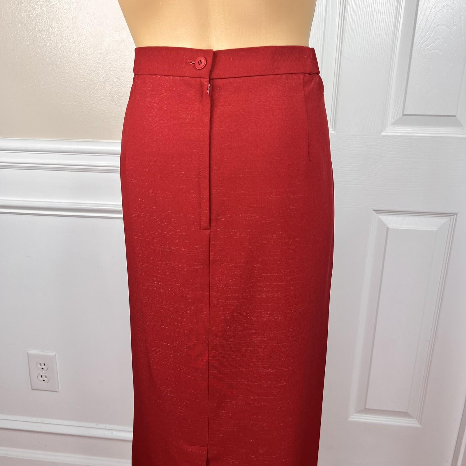 BEN MARC INT Polyester Metallic Skirt Suit Size 14 Red Lined Cocktail 2PC New