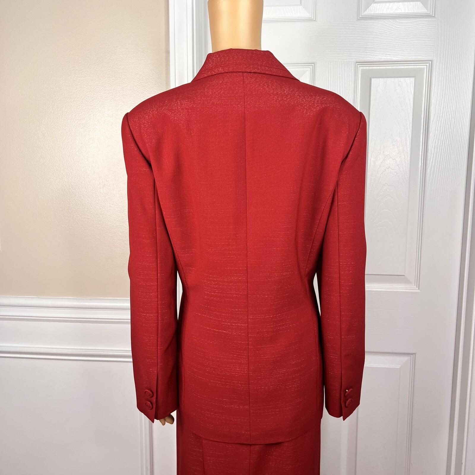 BEN MARC INT Polyester Metallic Skirt Suit Size 14 Red Lined Cocktail 2PC New