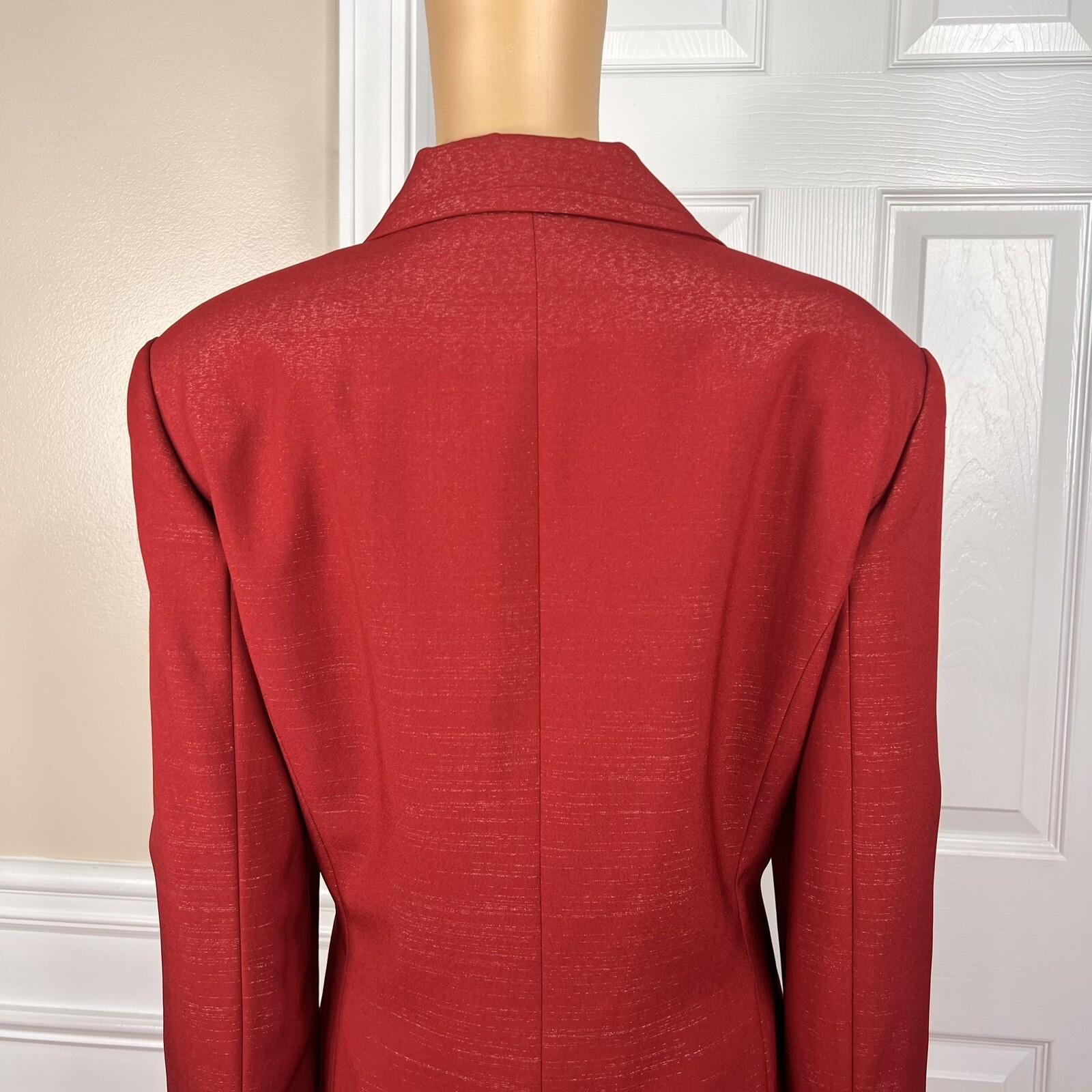 BEN MARC INT Polyester Metallic Skirt Suit Size 14 Red Lined Cocktail 2PC New
