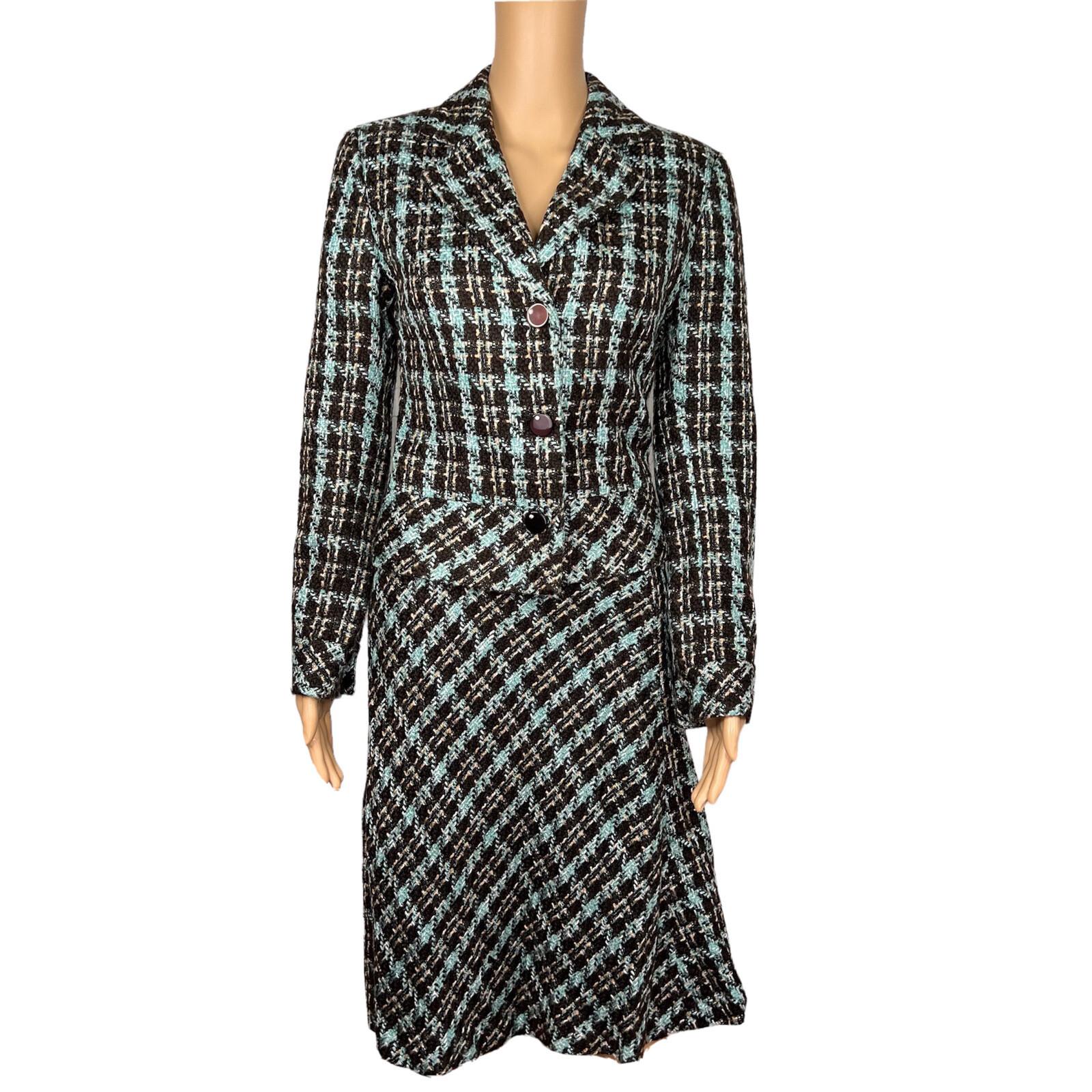 10-1687.jpg TAPE MEASURE 2PC Multicolor Tweed Lined Career Cocktail Flare Skirt Suit Size 4