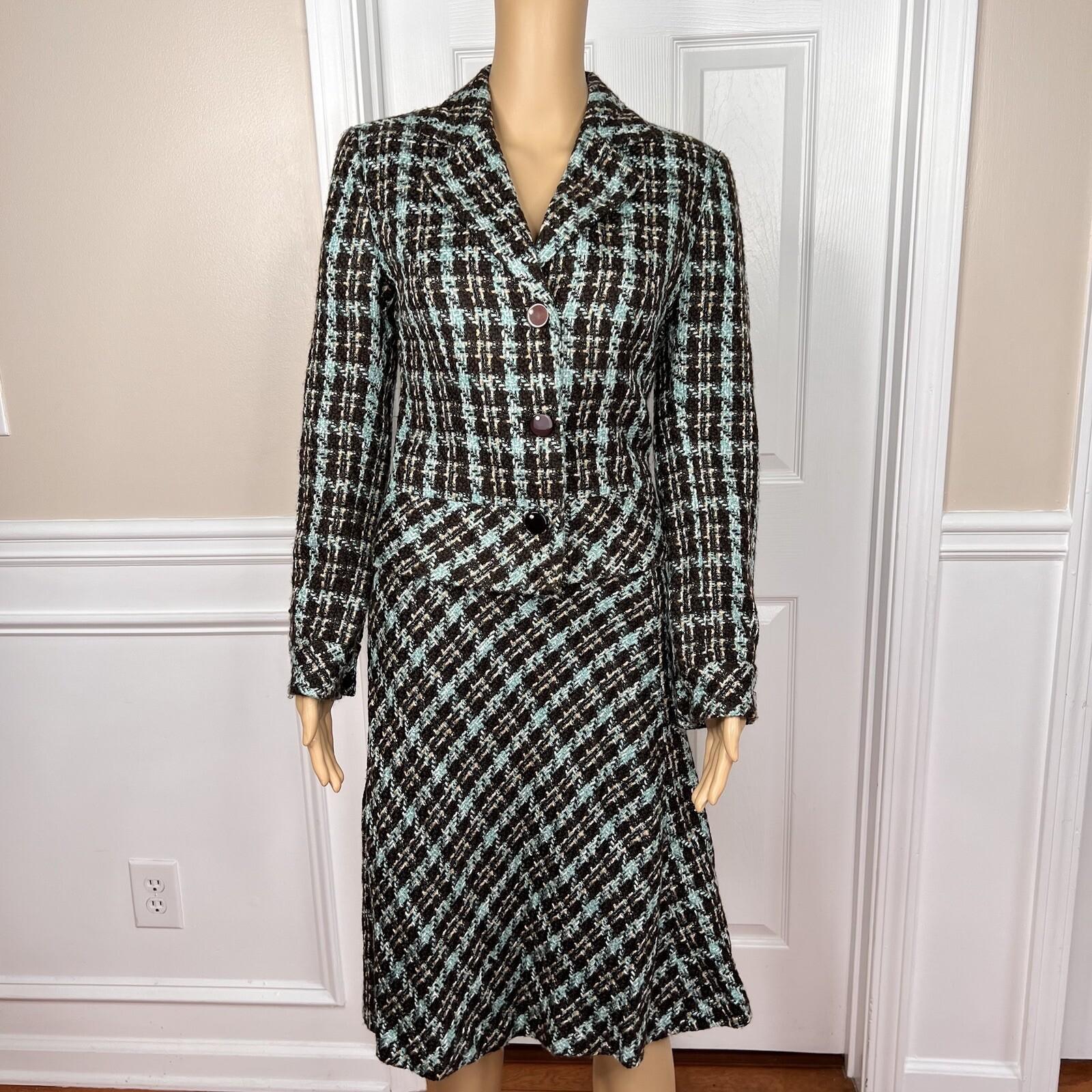 10-1688.jpg TAPE MEASURE 2PC Multicolor Tweed Lined Career Cocktail Flare Skirt Suit Size 4