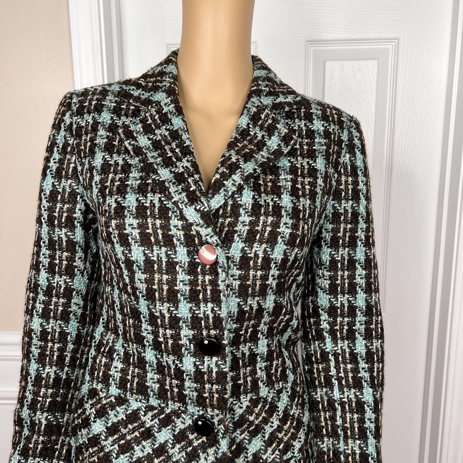 10-1690.jpg TAPE MEASURE 2PC Multicolor Tweed Lined Career Cocktail Flare Skirt Suit Size 4