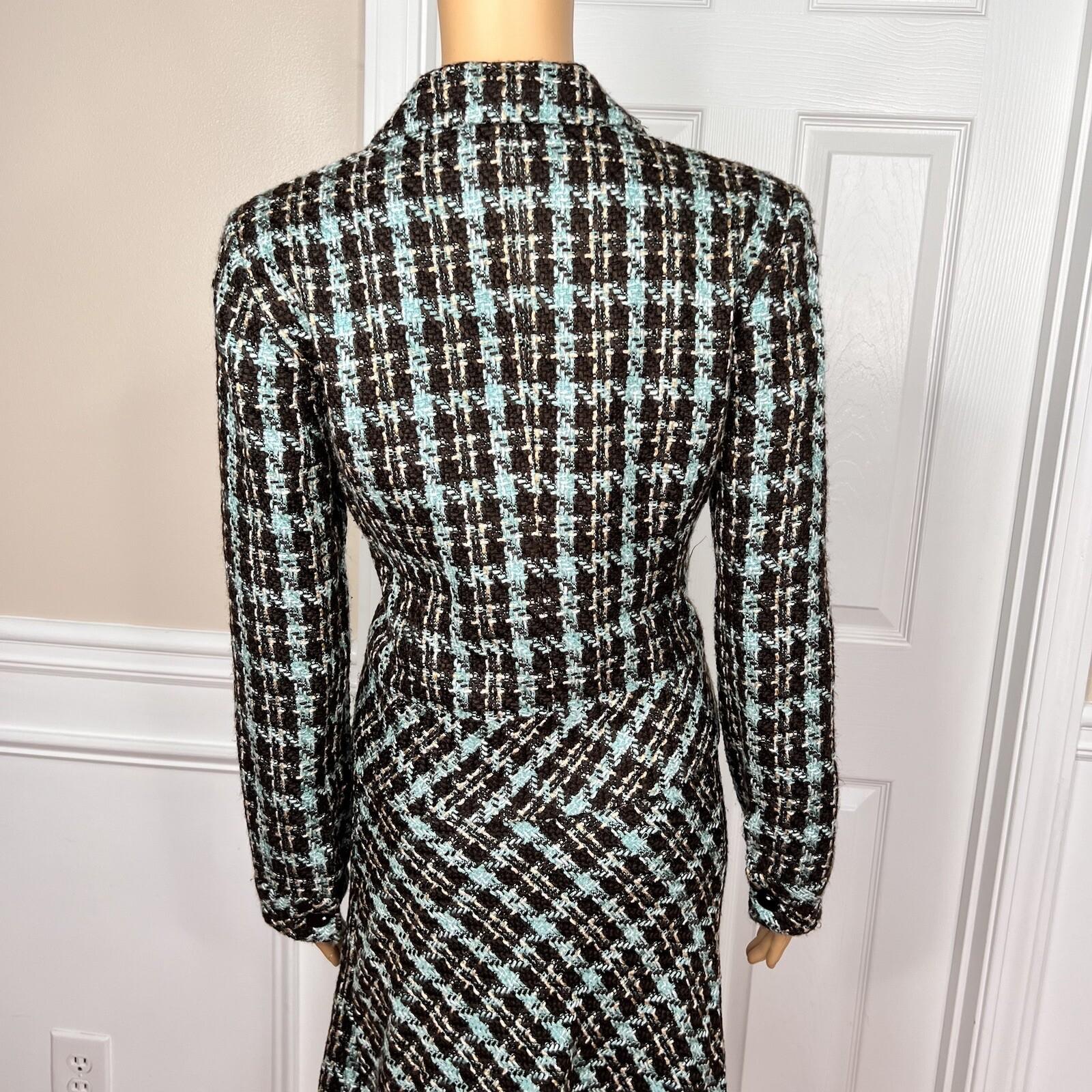 10-1695.jpg TAPE MEASURE 2PC Multicolor Tweed Lined Career Cocktail Flare Skirt Suit Size 4