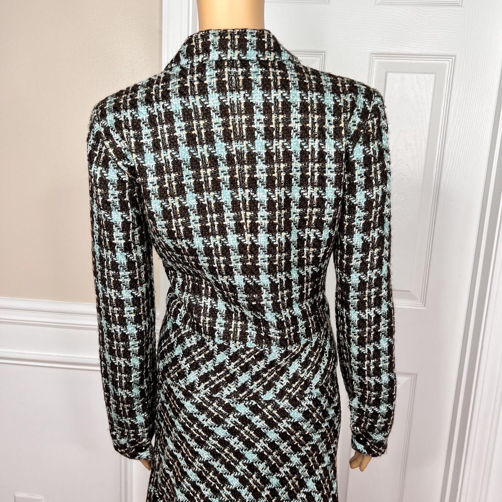 10-1696.jpg TAPE MEASURE 2PC Multicolor Tweed Lined Career Cocktail Flare Skirt Suit Size 4