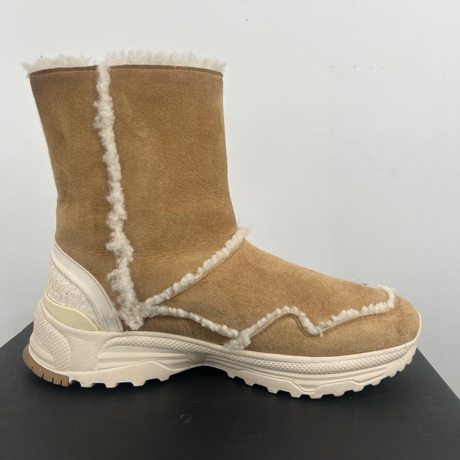 COACH Portia Winter Suede Boots Size 9B Tan Plush Shearling Spill Seams Sporty
