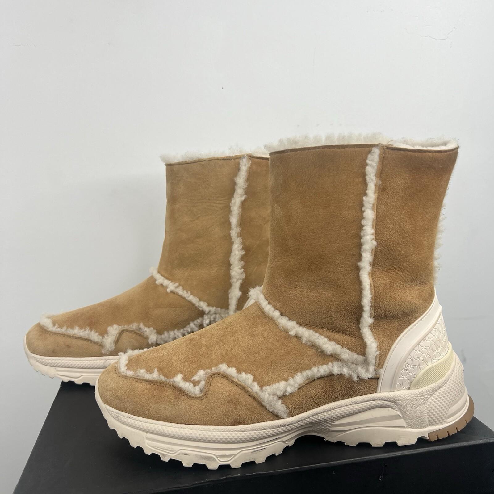 COACH Portia Winter Suede Boots Size 9B Tan Plush Shearling Spill Seams Sporty