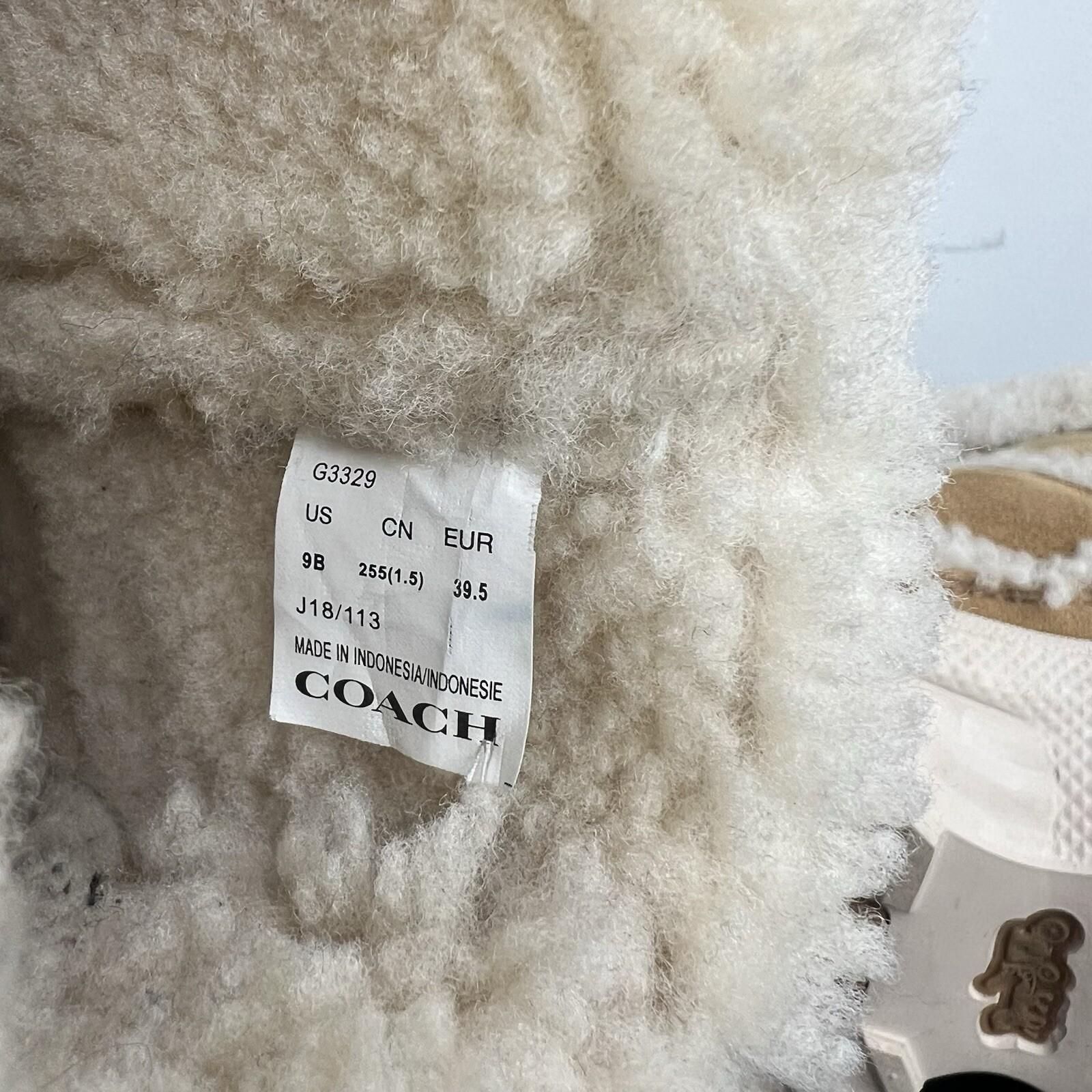COACH Portia Winter Suede Boots Size 9B Tan Plush Shearling Spill Seams Sporty