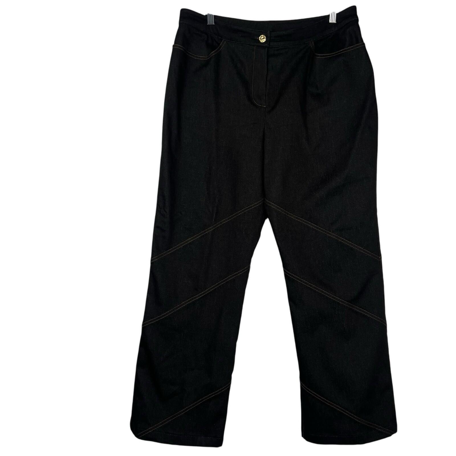 St John Collection Cotton Blend Denim Pants Size 16 Black Jeans Straight leg