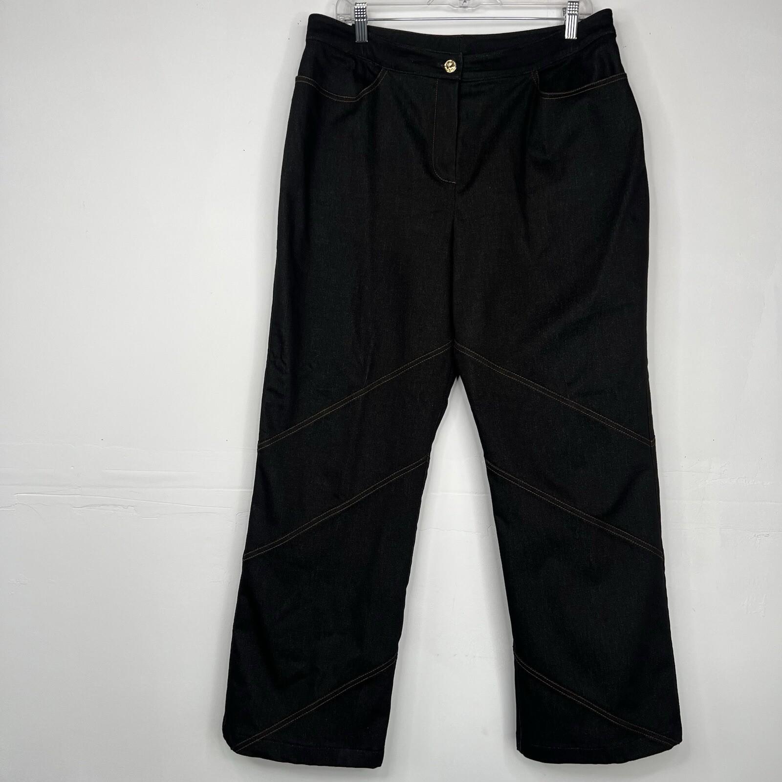 St John Collection Cotton Blend Denim Pants Size 16 Black Jeans Straight leg