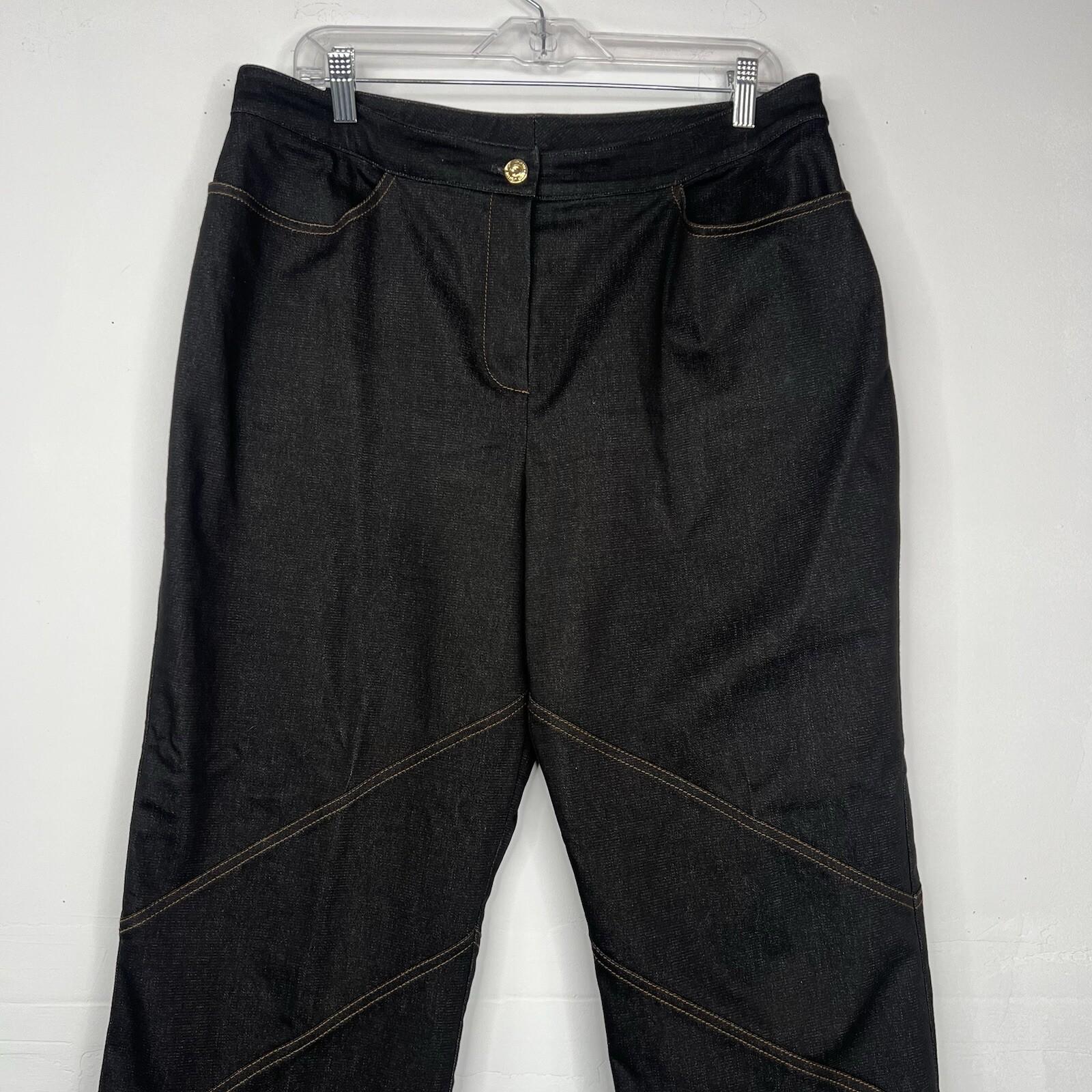 St John Collection Cotton Blend Denim Pants Size 16 Black Jeans Straight leg