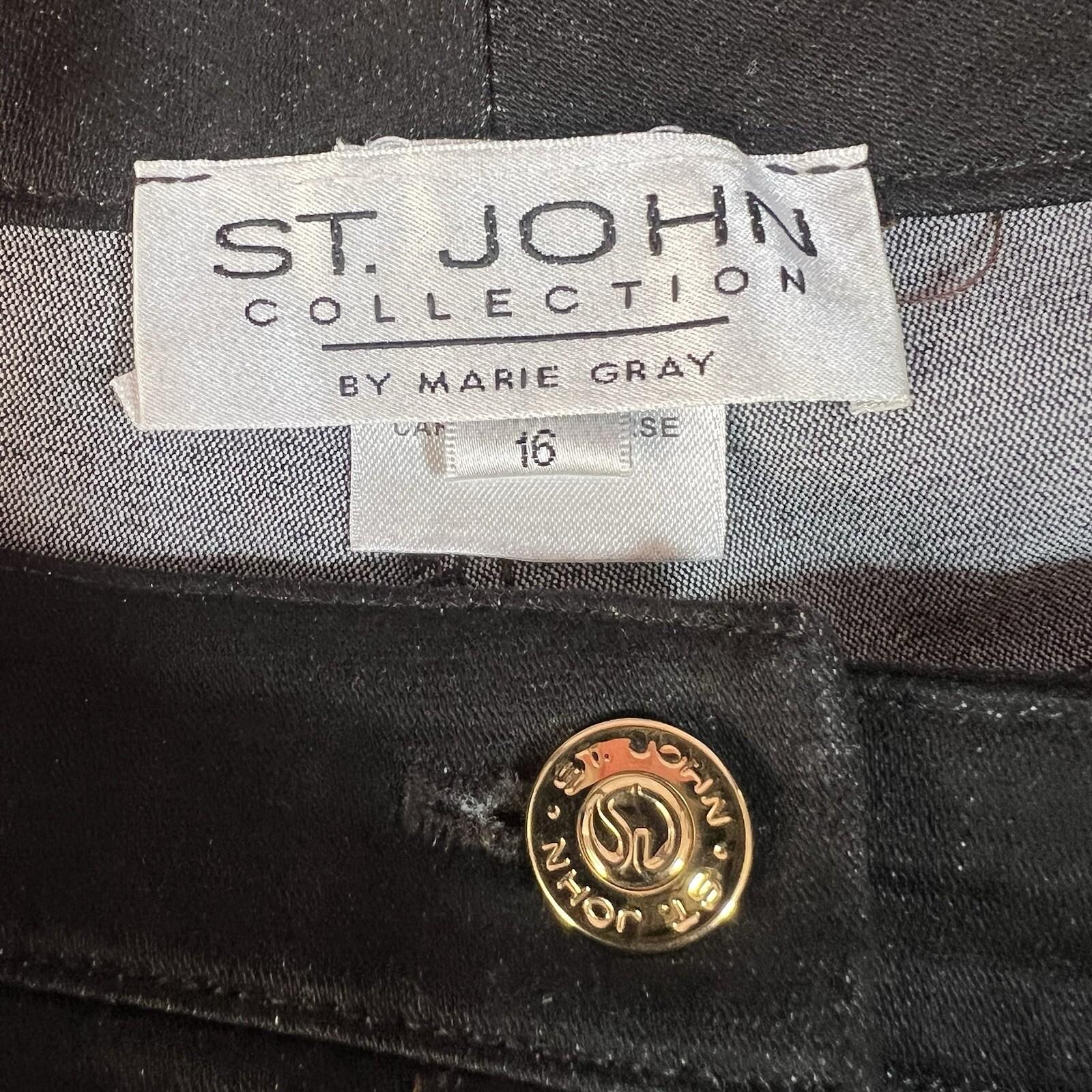 St John Collection Cotton Blend Denim Pants Size 16 Black Jeans Straight leg