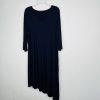 Eileen Fisher Jersey Dress Size XL Navy 3/4 Sleeves Asymmetrical Lagenlook Midi
