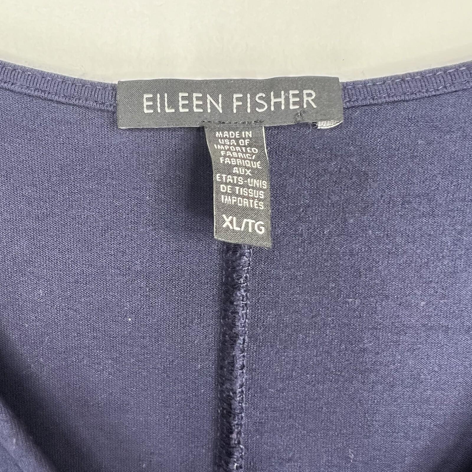 Eileen Fisher Jersey Dress Size XL Navy 3/4 Sleeves Asymmetrical Lagenlook Midi