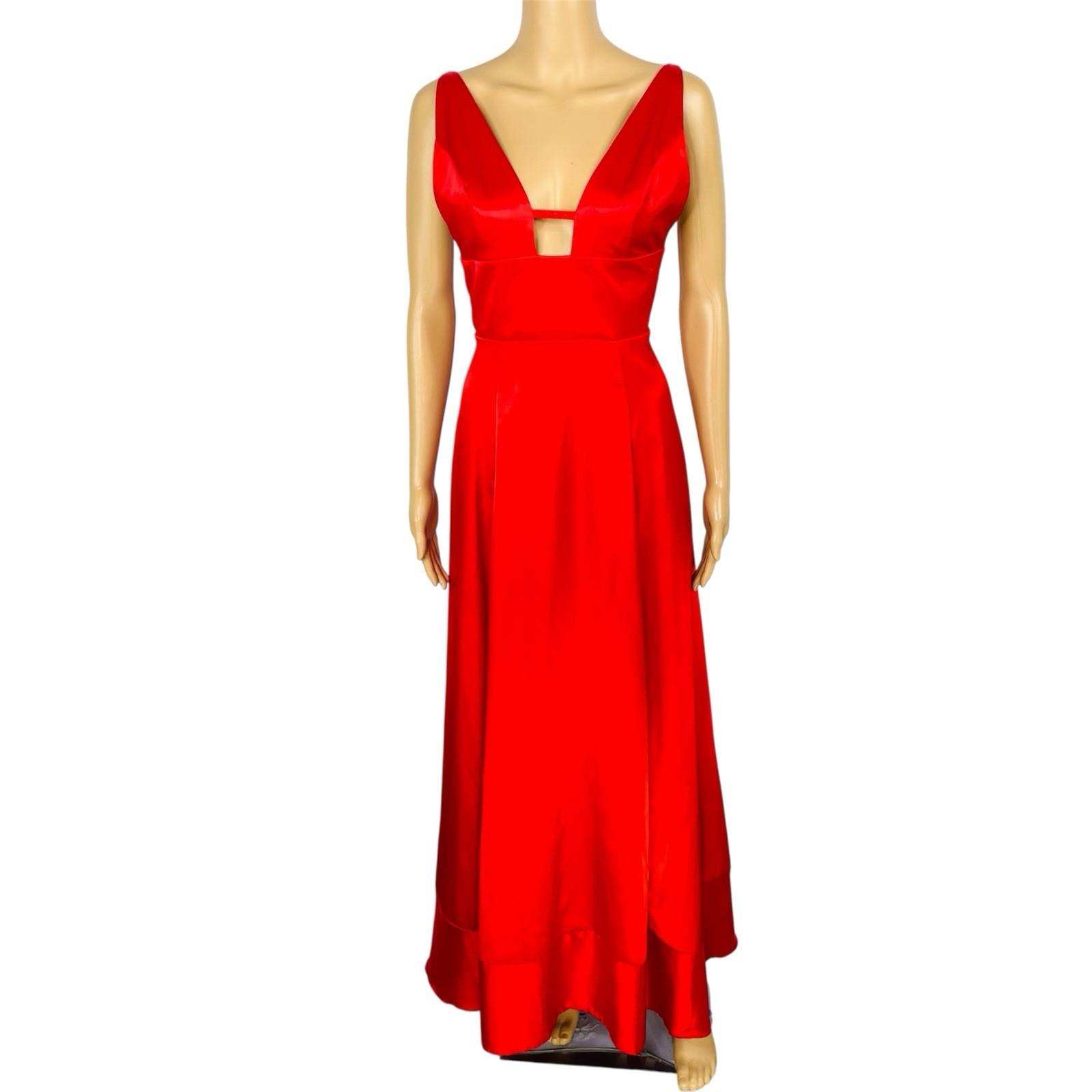 Venus Satin Gown Dress Size 6 Red Sleek Sexy Maxi Plunging Neckline Open Back
