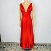 Venus Satin Gown Dress Size 6 Red Sleek Sexy Maxi Plunging Neckline Open Back