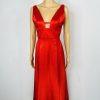 Venus Satin Gown Dress Size 6 Red Sleek Sexy Maxi Plunging Neckline Open Back