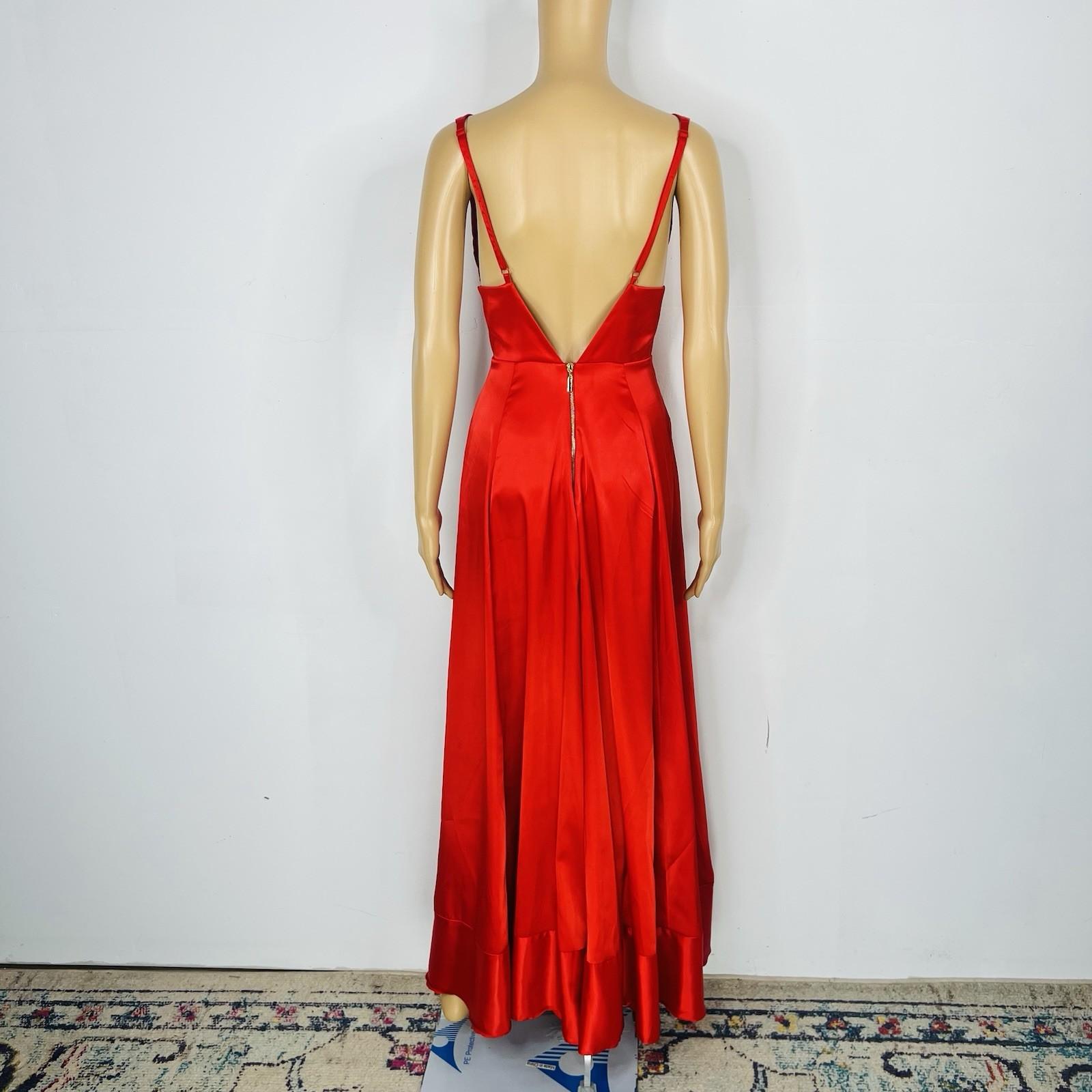 Venus Satin Gown Dress Size 6 Red Sleek Sexy Maxi Plunging Neckline Open Back