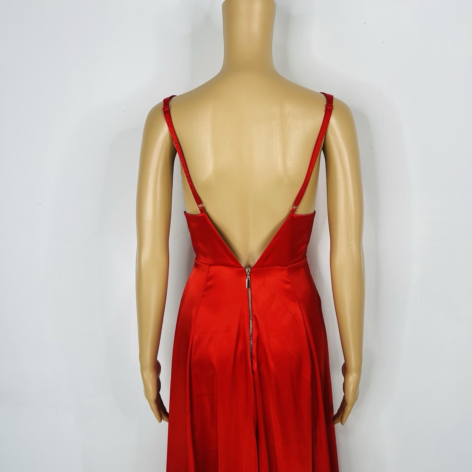 Venus Satin Gown Dress Size 6 Red Sleek Sexy Maxi Plunging Neckline Open Back
