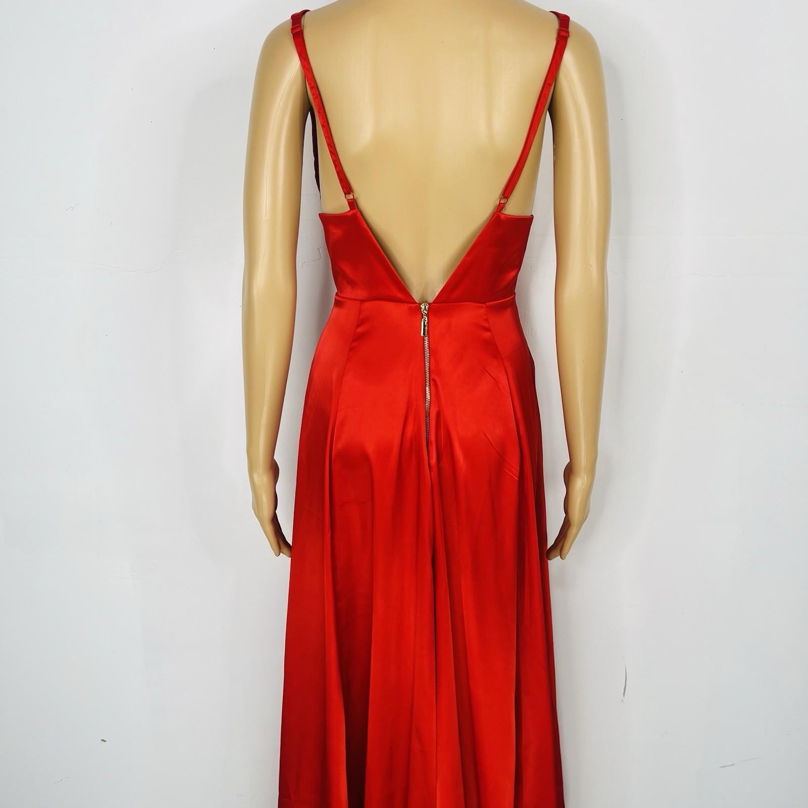 Venus Satin Gown Dress Size 6 Red Sleek Sexy Maxi Plunging Neckline Open Back