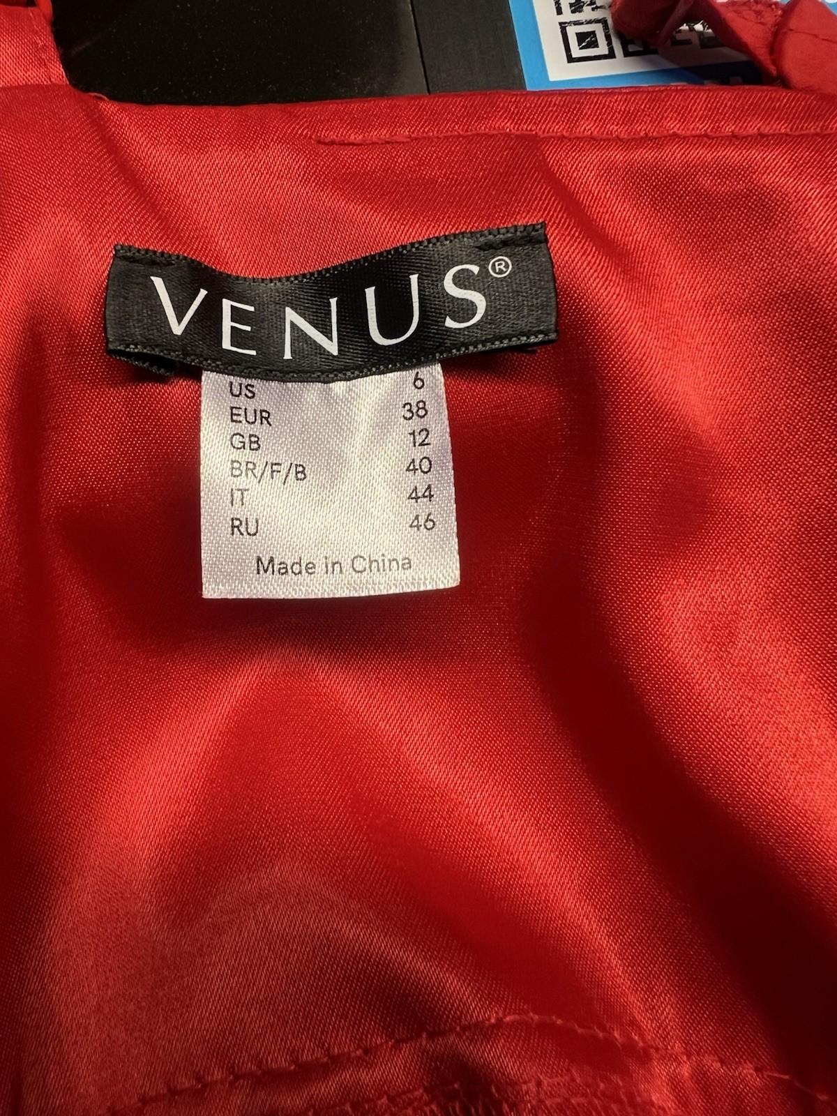 Venus Satin Gown Dress Size 6 Red Sleek Sexy Maxi Plunging Neckline Open Back