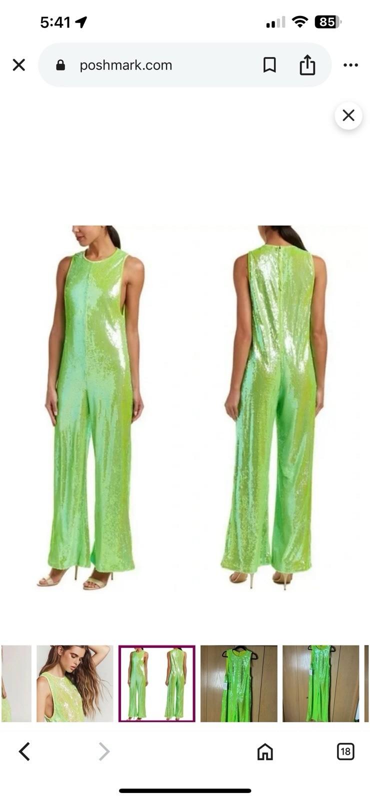 New Free People Starbright Sequin Jumpsuit  Size M Neon Green Wide Leg Lined