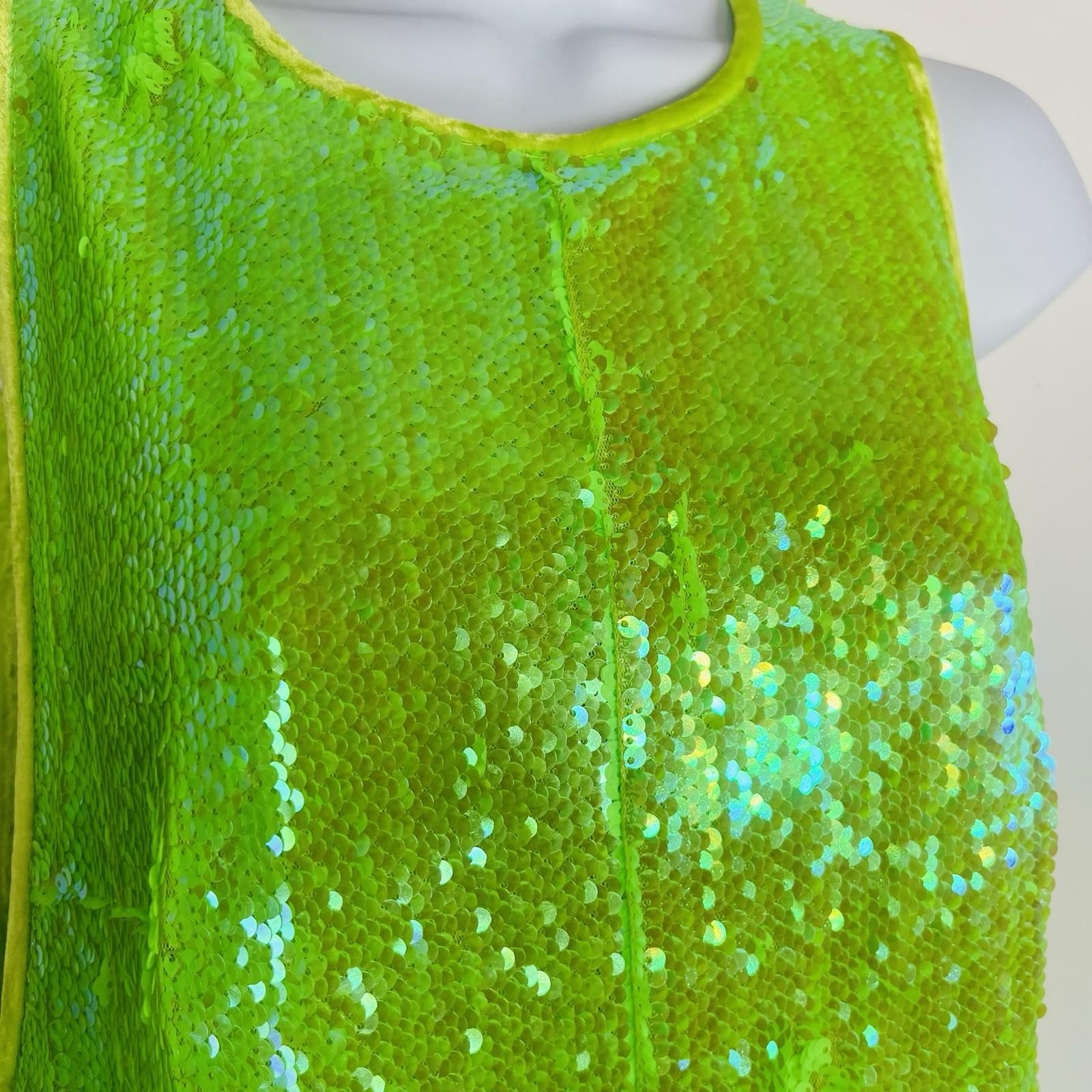 New Free People Starbright Sequin Jumpsuit  Size M Neon Green Wide Leg Lined