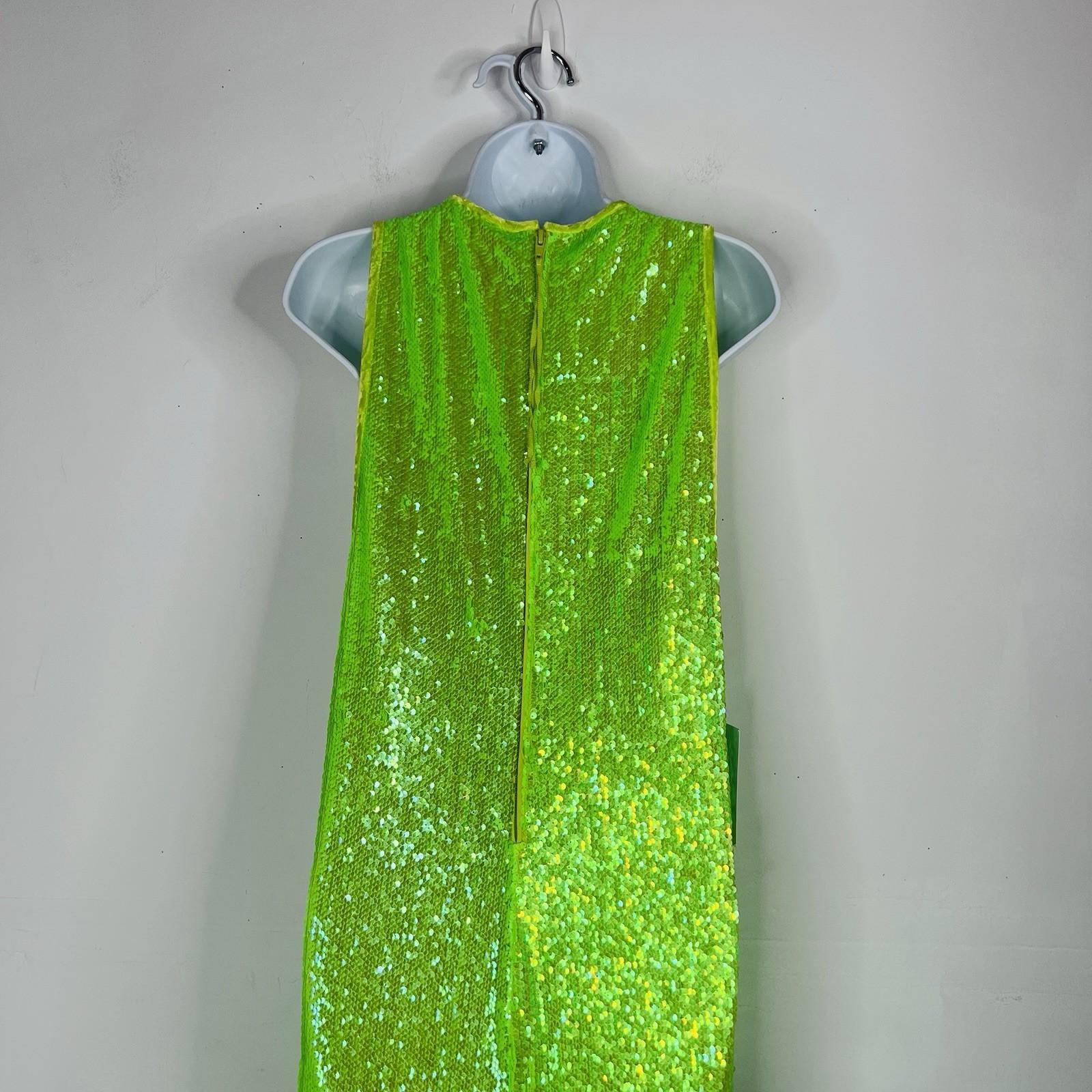New Free People Starbright Sequin Jumpsuit  Size M Neon Green Wide Leg Lined