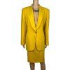 10-1784.jpg Tahari Vintage Women Wool Spandex Skirt Suit 12 Canary Lined Shawl Collar 2PC