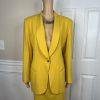 10-1786.jpg Tahari Vintage Women Wool Spandex Skirt Suit 12 Canary Lined Shawl Collar 2PC
