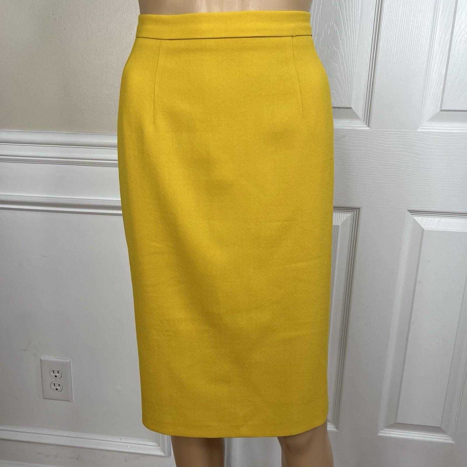 10-1788.jpg Tahari Vintage Women Wool Spandex Skirt Suit 12 Canary Lined Shawl Collar 2PC