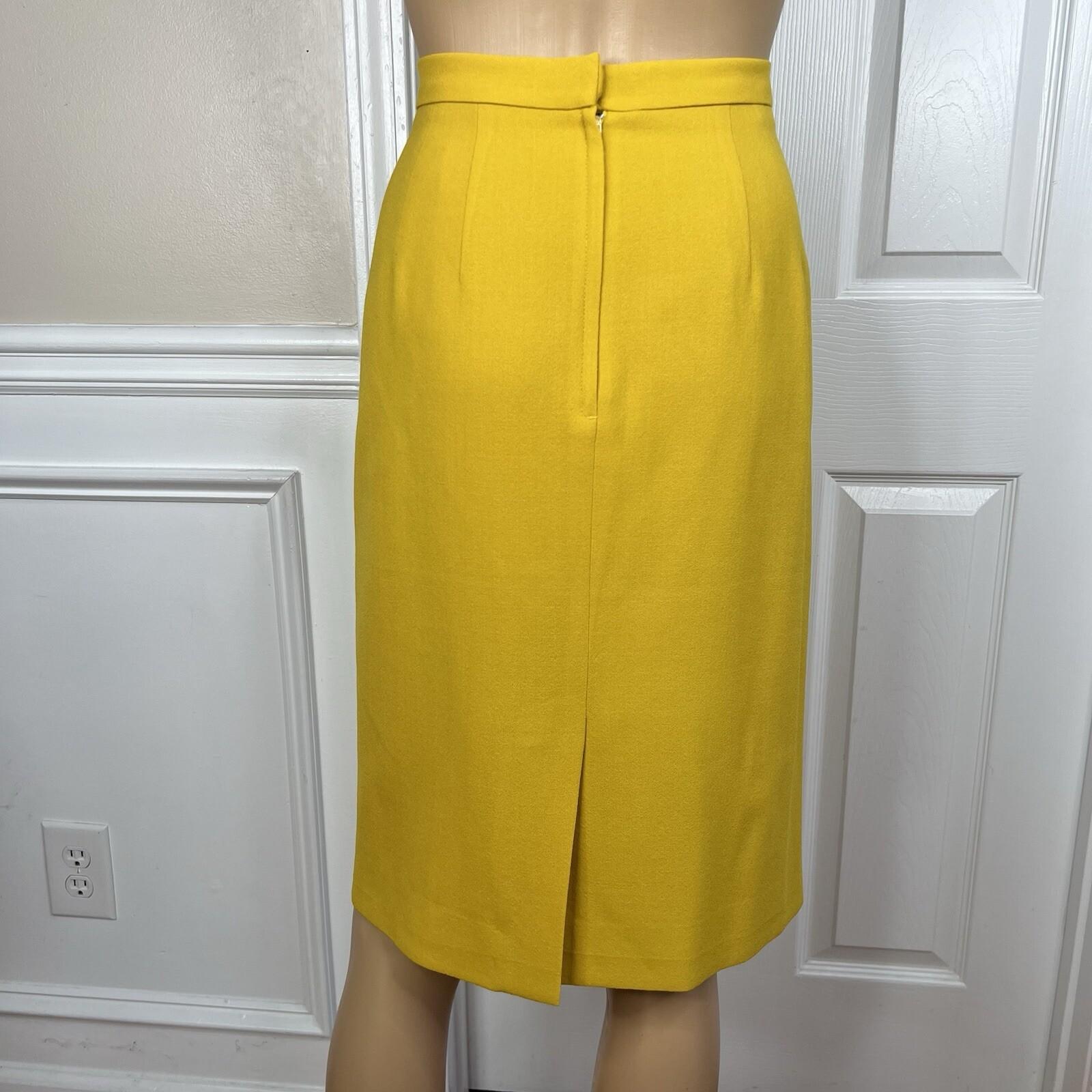 10-1789.jpg Tahari Vintage Women Wool Spandex Skirt Suit 12 Canary Lined Shawl Collar 2PC