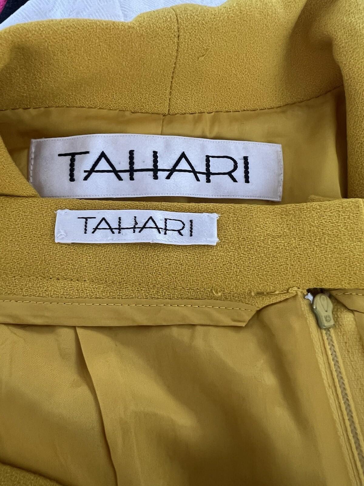 10-1793.jpg Tahari Vintage Women Wool Spandex Skirt Suit 12 Canary Lined Shawl Collar 2PC