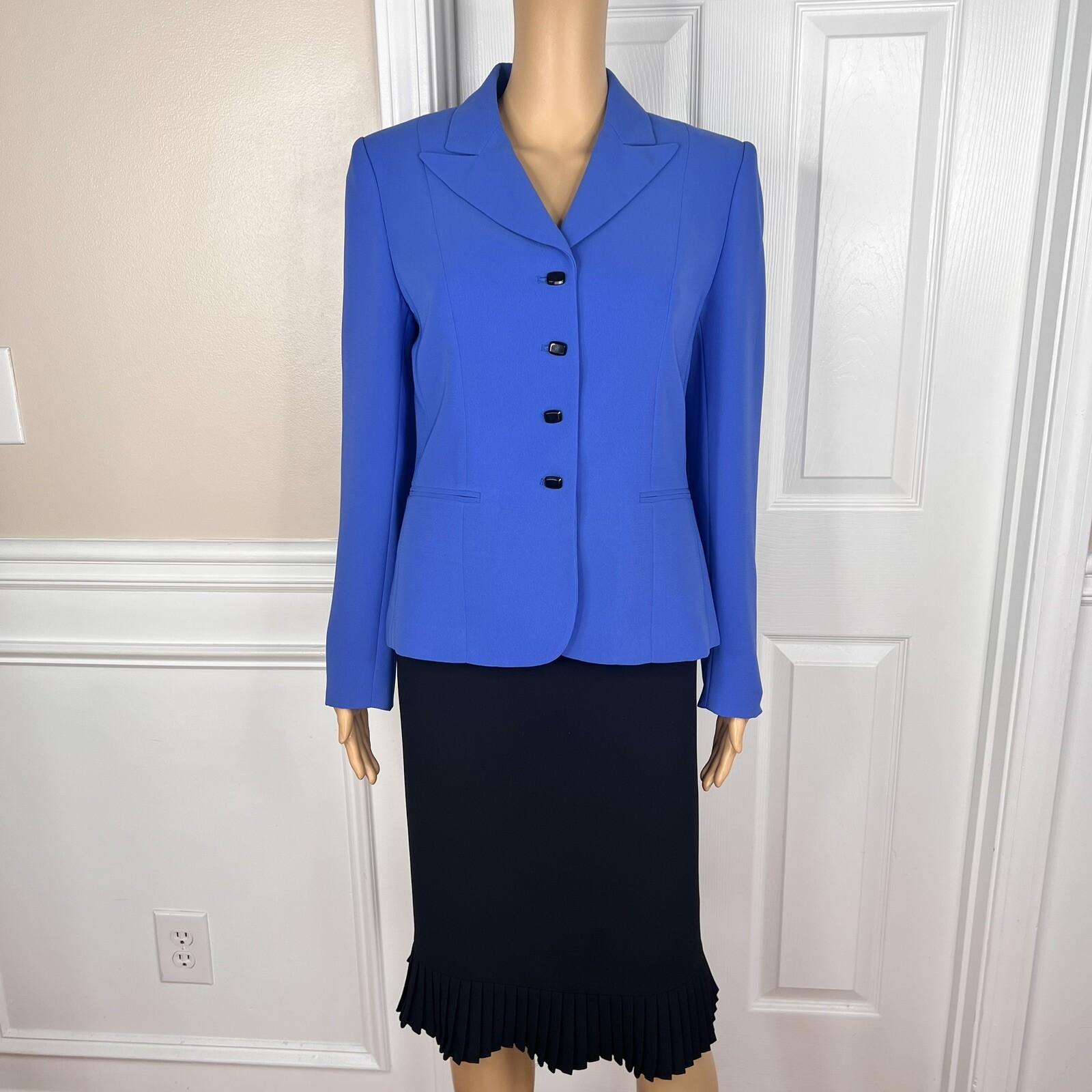 LE SUIT 2PC Black Blue Polyester Lined Cocktail Business Skirt Suit Size 8