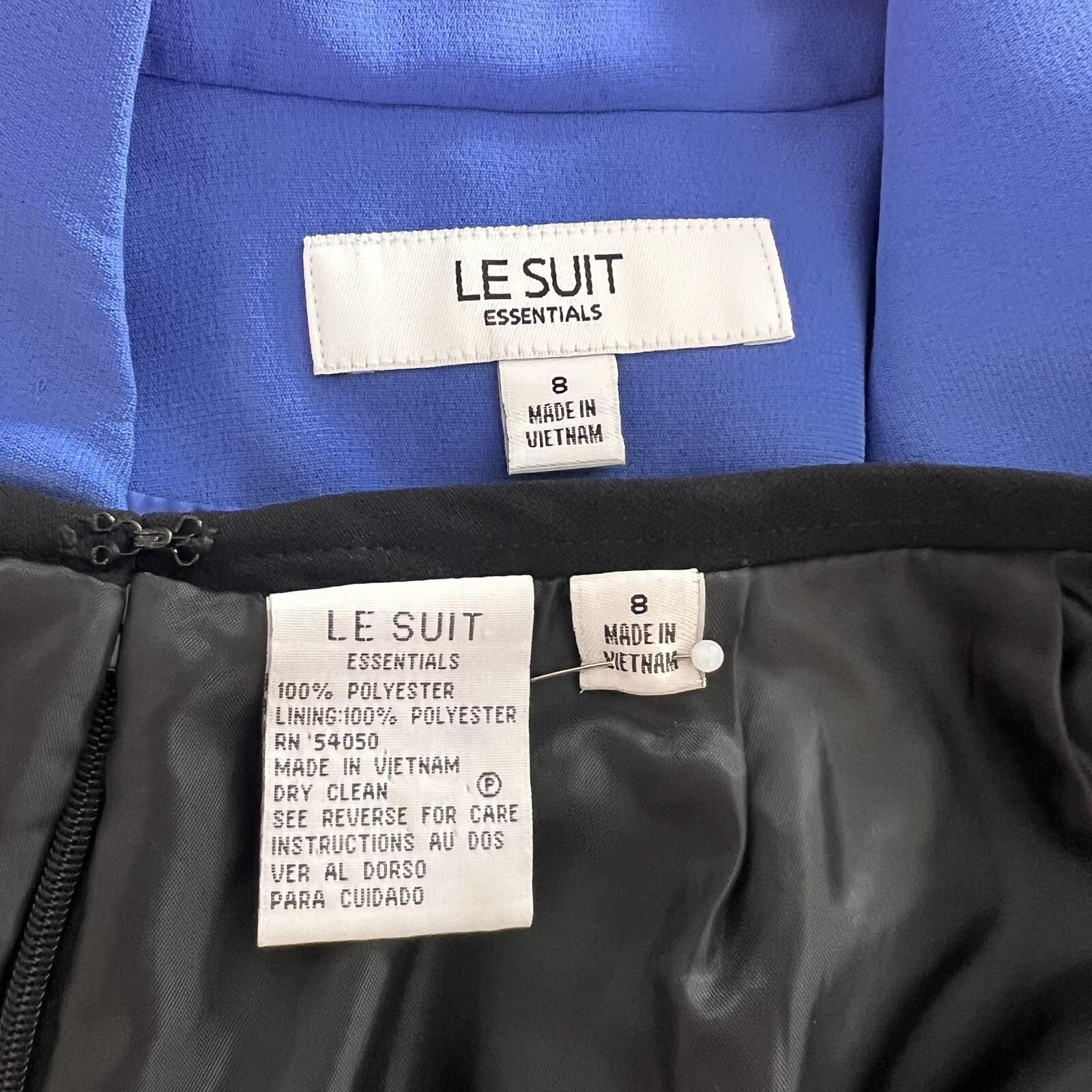 LE SUIT 2PC Black Blue Polyester Lined Cocktail Business Skirt Suit Size 8