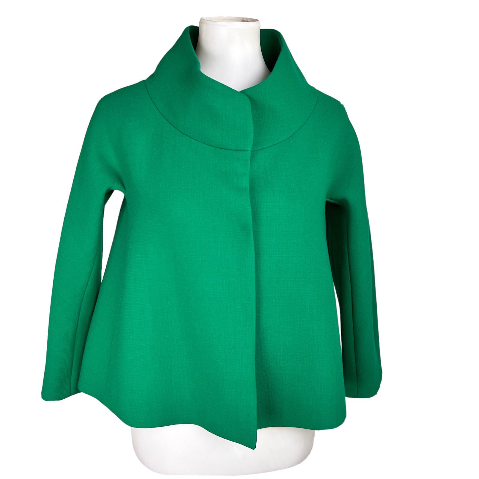 LAFAYETTE 148 NY Women Green Virgin Wool Stand Up Collar Cape Size P