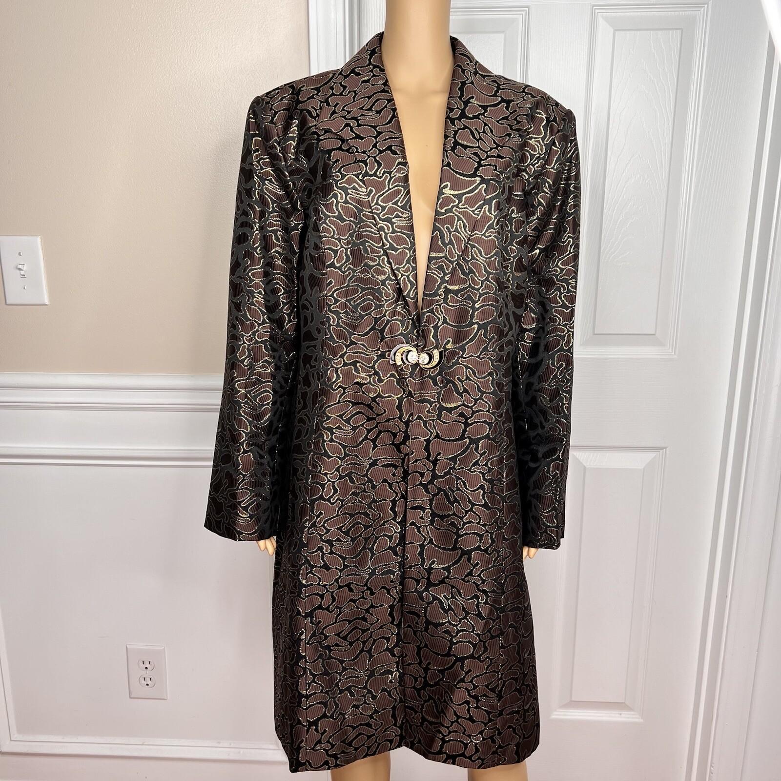 TERRAMINA Women 1PC Single Breasted Brown Gold Metallic Long Blazer Size 22