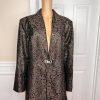 TERRAMINA Women 1PC Single Breasted Brown Gold Metallic Long Blazer Size 22