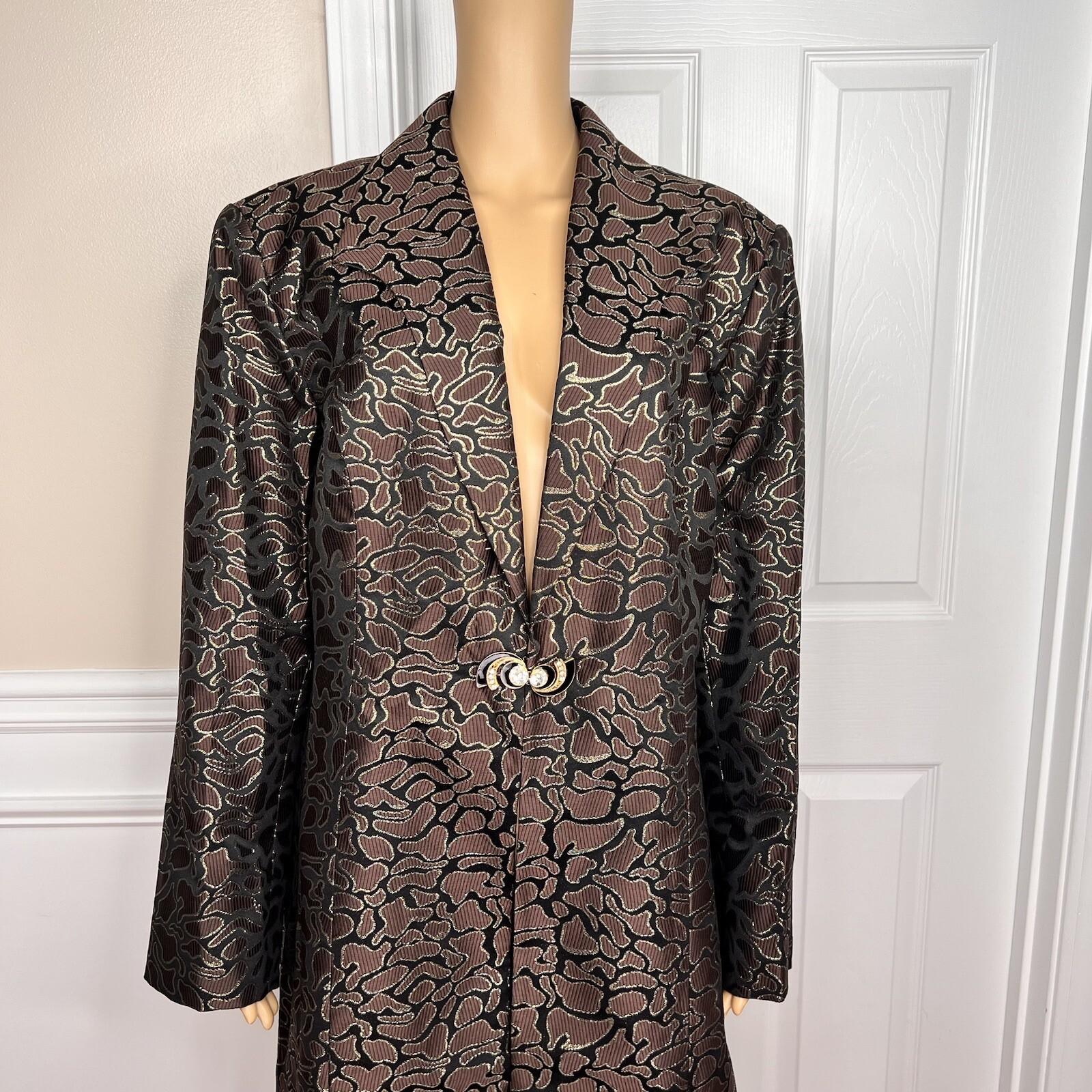 TERRAMINA Women 1PC Single Breasted Brown Gold Metallic Long Blazer Size 22