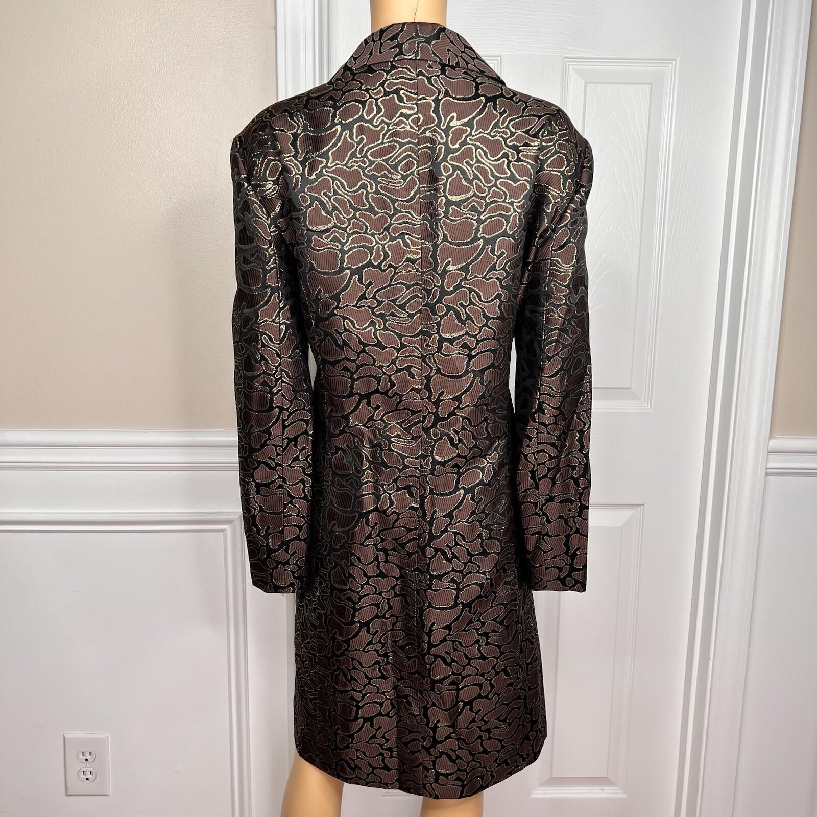 TERRAMINA Women 1PC Single Breasted Brown Gold Metallic Long Blazer Size 22