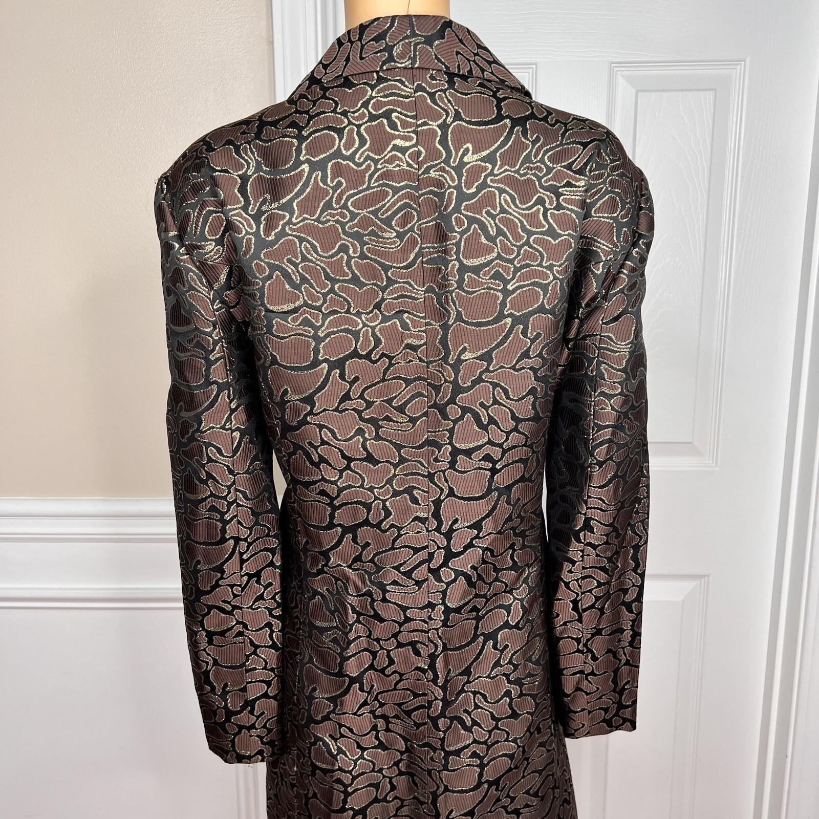 TERRAMINA Women 1PC Single Breasted Brown Gold Metallic Long Blazer Size 22
