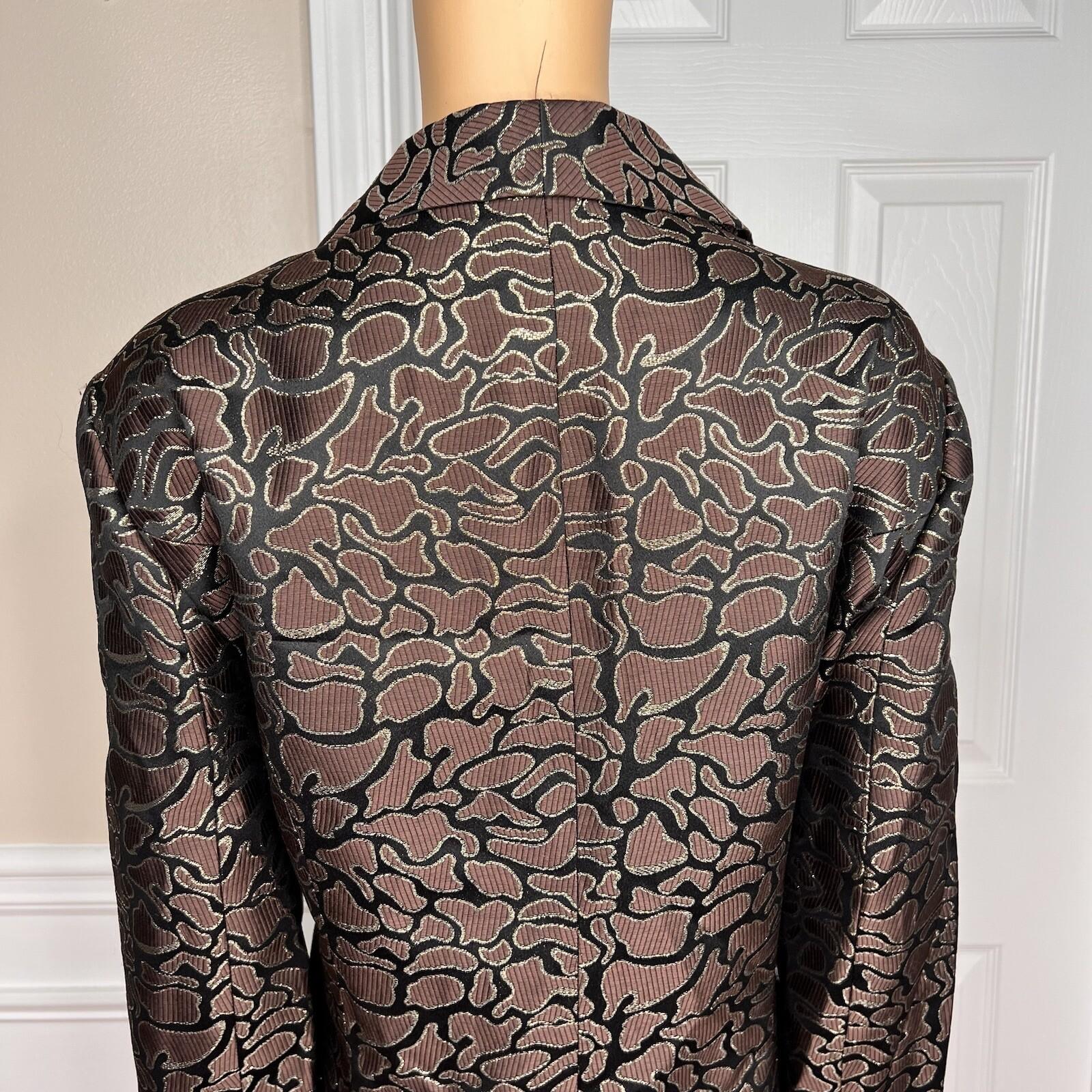 TERRAMINA Women 1PC Single Breasted Brown Gold Metallic Long Blazer Size 22