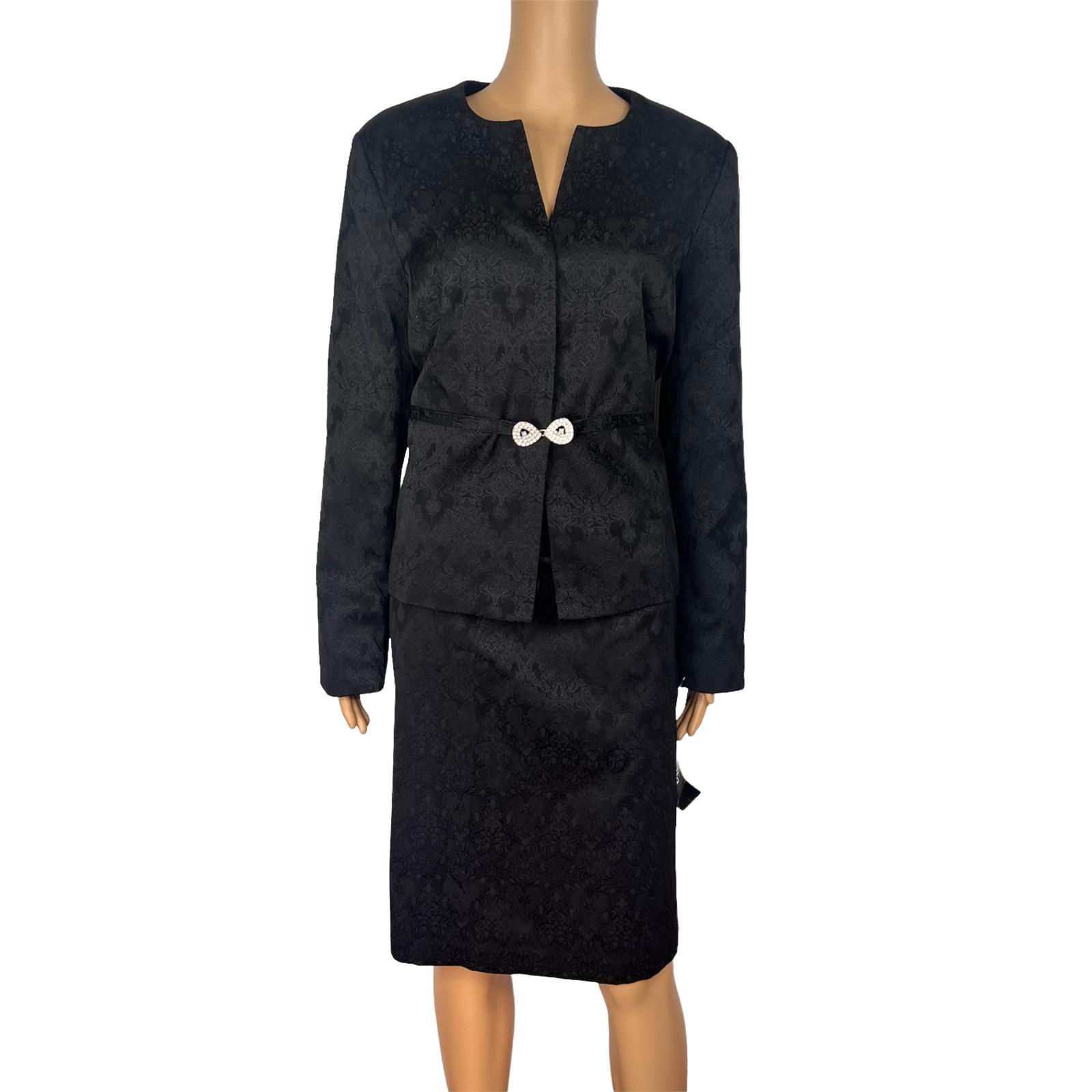 10-1851.jpg New ISABELLA 2PC Black Floral Polyester Cotton Spandex Lined Skirt Suit Size 14