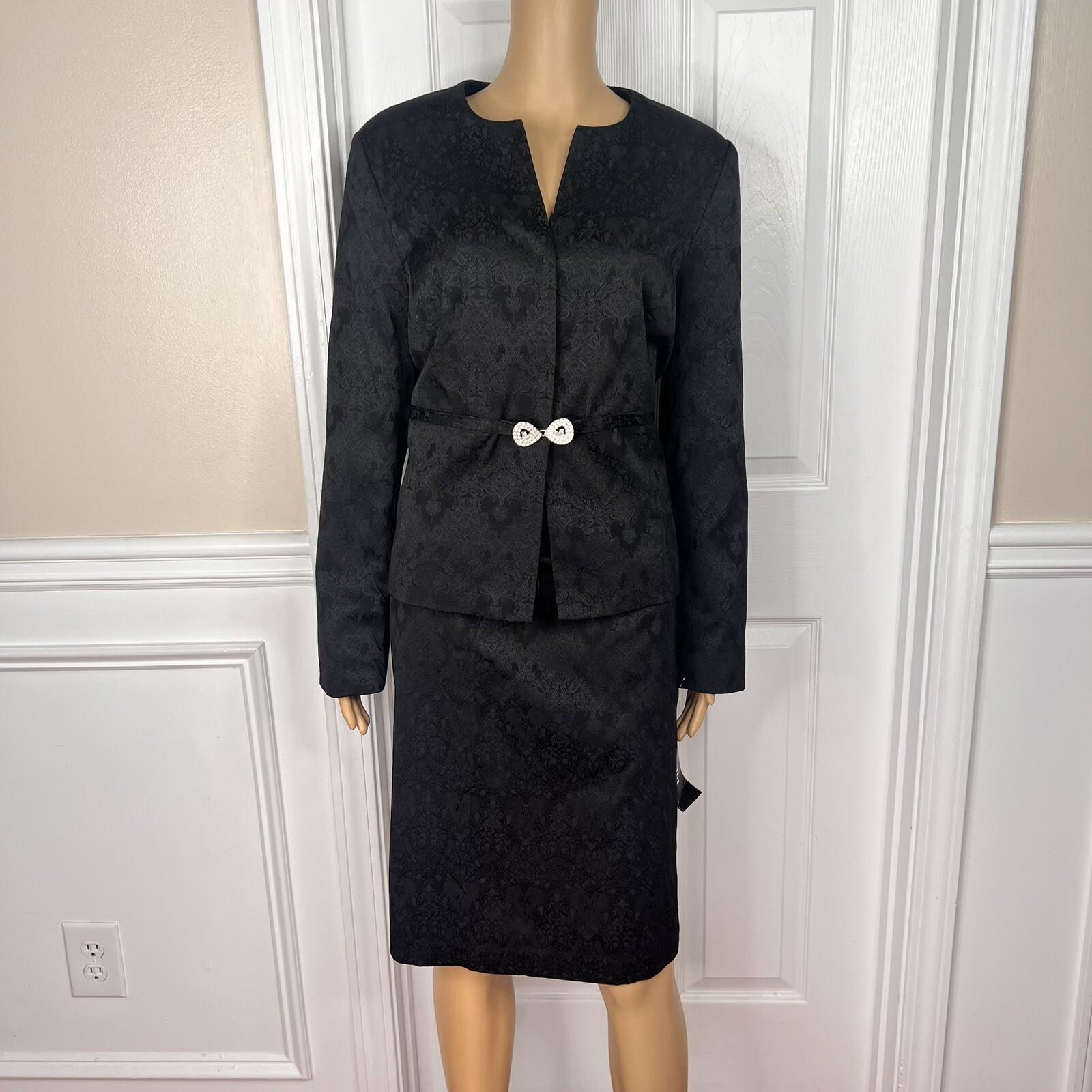10-1852.jpg New ISABELLA 2PC Black Floral Polyester Cotton Spandex Lined Skirt Suit Size 14