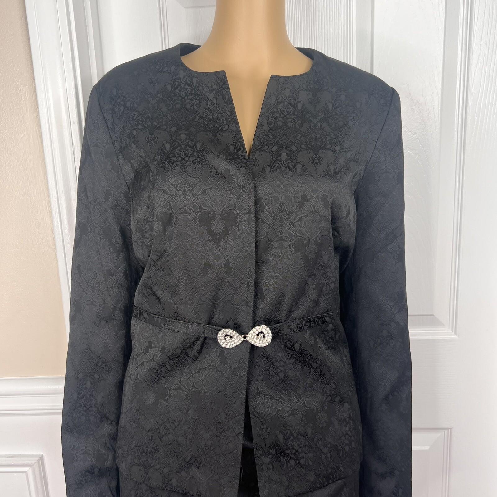 10-1853.jpg New ISABELLA 2PC Black Floral Polyester Cotton Spandex Lined Skirt Suit Size 14
