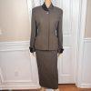 10-1861.jpg JONES NEW YORK Vintage 2PC Brown Faux Fur Stand Up Collar Skirt Suit Size 6