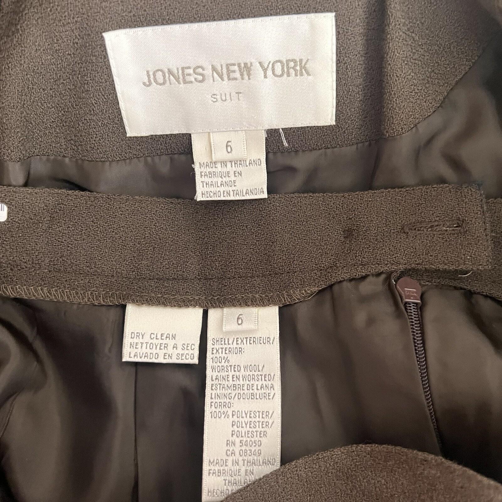 10-1870.jpg JONES NEW YORK Vintage 2PC Brown Faux Fur Stand Up Collar Skirt Suit Size 6