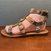 ASH  Women T-Strap Leather Flats Size 38 Brown Gladiator Studded Shoes New