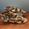 ASH  Women T-Strap Leather Flats Size 38 Brown Gladiator Studded Shoes New
